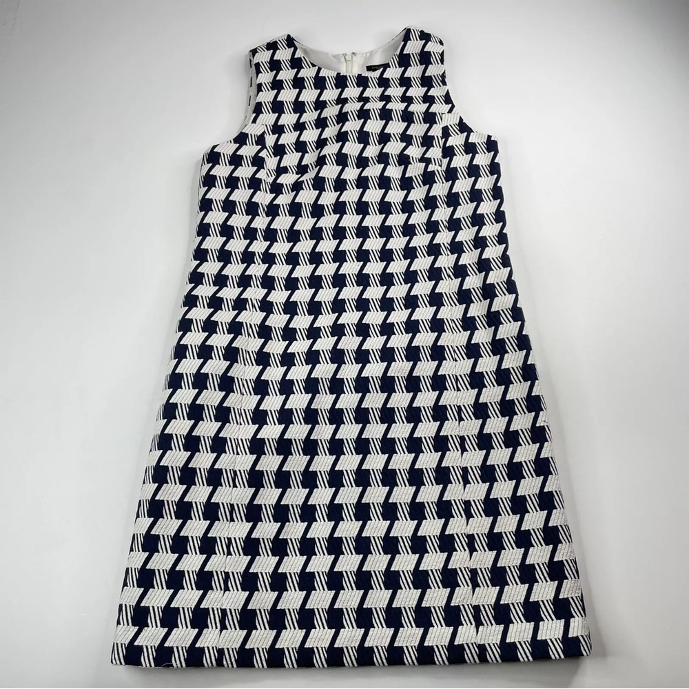 Ann Taylor Factory Navy Blue White Houndstooth Sleeveless Dress